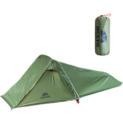 Tente de randonnée à double couche Tente de camping légère pour 2 personnes avec poteau en aluminium vert d’armée