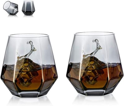 Set van 2 Diamantvormige Whiskey Glazen - Moderne Tumbler voor Scotch, Bourbon en Rum - 300ml Drinkware voor Thuis en Bar
