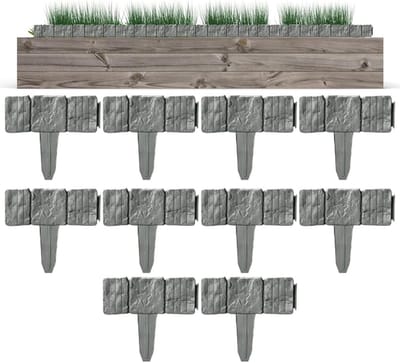 Tuinrand Imitatie Steen - Bloembedrand Decoratief - Tuin Organiseren - Gereedschapsloze Installatie - 10 Stuks - Grijs