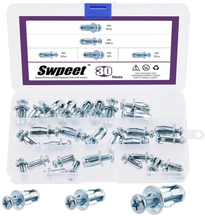 30-delige Holle Wand Schroeven en Pluggen Set | M4, M5, M6 Pluggen, Bloemmoeren & Bevestigingsmateriaal