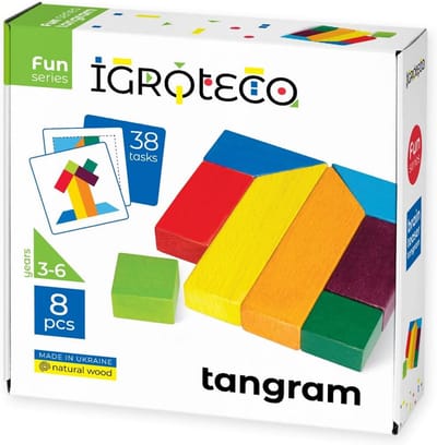 Tangram Puzzel - Houten Puzzel - Logisch Denken - 10 Kleurkaarten - 23x17x4 cm