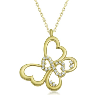 Zilveren Ketting Dames - Vlinder & Infinity - Handgemaakt - Gold Plated (Verguld) - Met Steentjes - Symbool van Eeuwige Liefde