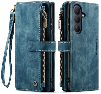 CaseMe C30 Hoesje Geschikt voor Samsung Galaxy S26 Plus | Wallet Zipper Book Case met Pasjeshouder | Beschermhoes met Portemonnee | Blauw