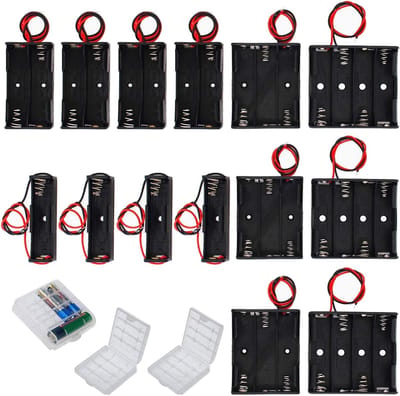 14-delige AA Batterijhouders Set, Plastic Opbergdoos voor Batterijen met Aansluitkabel en Veiligheidssluiting