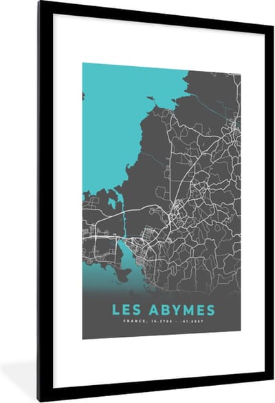 Fotolijst incl. Poster - Les Abymes - Frankrijk - Plattegrond - Kaart - Stadskaart - 60x90 cm - Posterlijst