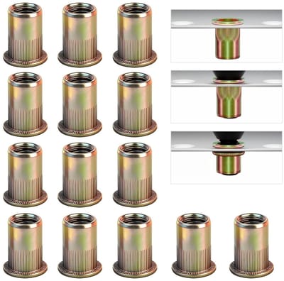 Set van 105 M8 RIVETMOEREN - Gegalvaniseerde ronde en platte kop moeren voor metaalplaten, buizen en elektrische apparaten