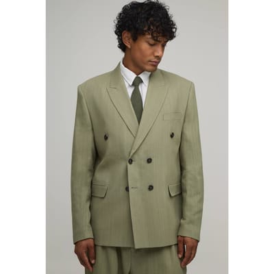Linen Look Oversized Double Breasted Blazer | Olive | Size 46
