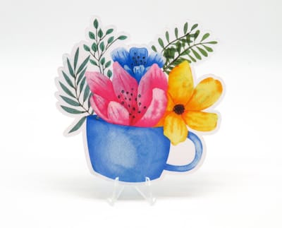 Bloemen in een Mok Sticker - Bloemen in Koppen | Vera's Arts & Dice | Schattige Stickers - Handgemaakte Stickers - Journaling - Bullet Journal - Scrapbooking - Leuke Stickers - Laptop Sticker - Telefoon Sticker