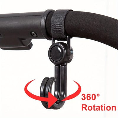 1 pièce Crochets de Poussette Multifonctionnels Rotatifs à 360° Cintre Durable pour Chariot & Vélo, Accessoire Organisateur pour Parents, Crochet de Voyage 1pc