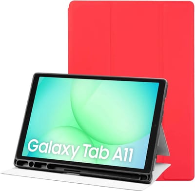 Tablet Hoes Geschikt voor Samsung Galaxy Tab A11 | Luxe Tri-Fold Book Case | Kunst Leren Bescherm Hoes | Standaard Functie | Rood