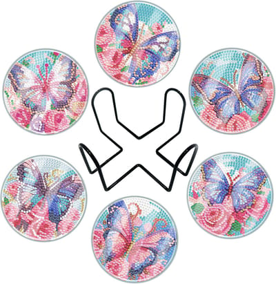 Adorzy Diamond Painting Onderzetters Vlinders – 6 stuks - Met Bescherming - Diamond Painting pakket volledig – Diamond Painting Volwassenen