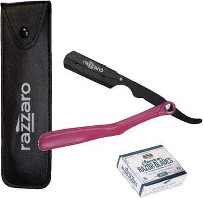 Razzaro Straight Razor Figaro Pink + 100 American Scheermesjes | Klassiek Scheermes | Nat scheren | Kappers mes