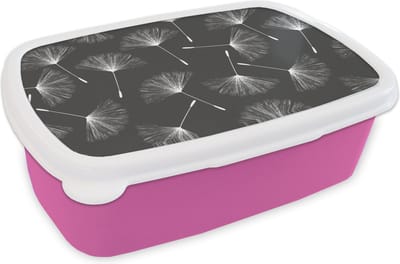 Broodtrommel Roze - Lunchbox - Brooddoos - Design - Paardenbloem - Plant - 18x12x6 cm - Kinderen - Meisje