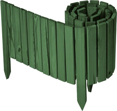 Garronda Rollborder - Flexibele houten - Gazonafscheiding - Palissade padenafscheiding - kan worden ingekort - Donkergroen - Hoogte: 30 cm, hekje 200 cm - GD-BRU-RollborderF200