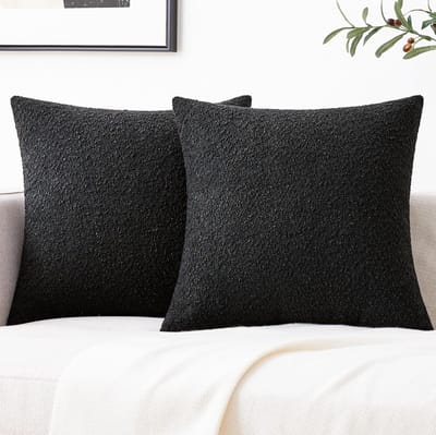 Set van 2 Zwarte Bouclé Sierkussenslopen 50x50 cm - Getextureerde Kussenshoezen voor Bank en Bed