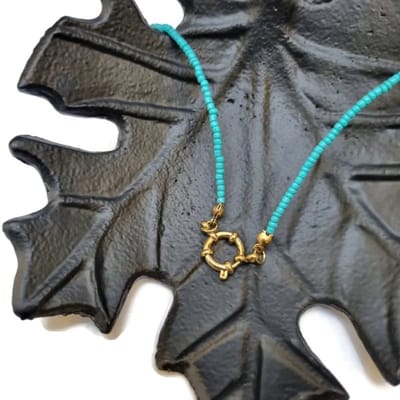 Aramat Jewels | Bedelketting | Stalen Bedelketting met kraaltjes blauw | Goudkleur | |4mm | Staal | Volwassenen | Verkleurd niet