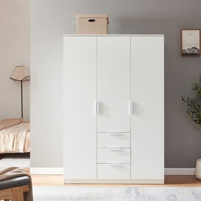 Kledingkast Eiselfing 176x120x52 cm met 4 vakken en 3 lades wit [en.casa]