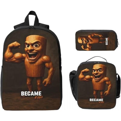 Italiaanse Brainrot Tung Tung Sahur Kinderrugzak Lunchbox Etui voor Jongens Meisjes Kleuterrugzakken Schooltas Boekentas Set brown