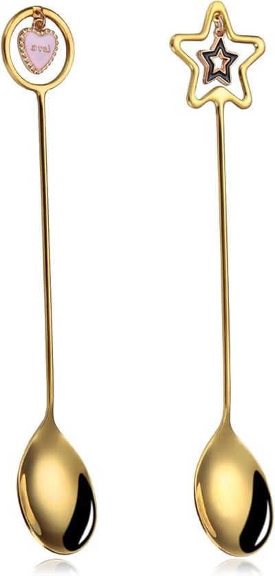 Cadeauset met Koffiebonen en Gouden Lepel, 2 Stuks RVS Decoratie voor Desserts en Taarten, Perfect voor Vrouwen en Meisjes