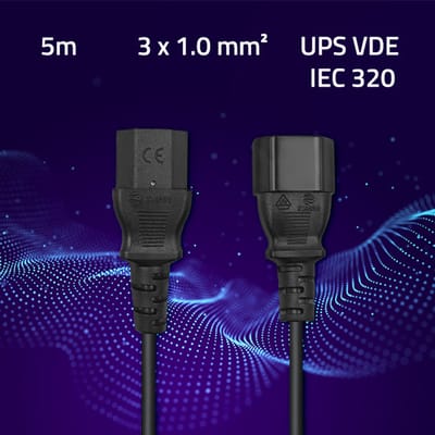 Qoltec IEC C13/C14 verlengkabel voor stroomvoorziening |   3x1,00 mm² |   5m