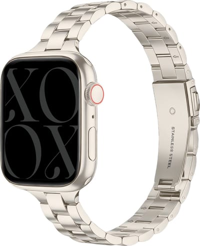xoxo Wildhearts fijn stalen bandje (sterrenlicht) - geschikt voor Apple Watch bandje - Series 1/2/3/4/5/6/7/8/9/10/11/SE - 38/40/41/42mm - RVS metalen schakelbandje met vlindersluiting - Smalle stalen band - Horlogeband - Sterrenlicht