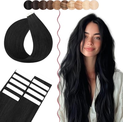 Tape-in Haarextensions van Echte Haar, 10 Stuks/15 g, 45 cm, #01, Natuurlijke Look, Gemakkelijk aan te brengen, Herbruikbaar