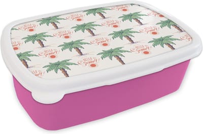Broodtrommel Roze - Lunchbox - Brooddoos - Palmboom - Zomer - Patronen - 18x12x6 cm - Kinderen - Meisje