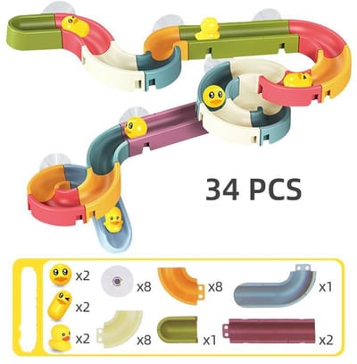 ECTEATOY® Badspeelgoed - Waterbaan & Glijbaan Badset 34-delig - Met sterke zuignappen Rails en eendjes - Jongen en Meisje waterspeelgoed
