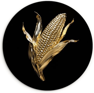 WallCircle® Wandcirkel 30x30 cm - Muurcirkel Mais - Eten - Goud - Zwart - Muurdecoratie woonkamer - Wanddecoratie keuken - Kamer decoratie accessoires - Ronde schilderijen