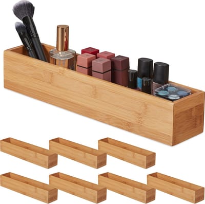 8x Bamboe opbergbox - opbergdoosje - hout - langwerpig - organizer - houder