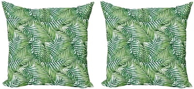 ABAKUHAUS Blad kussenhoesenset – 2x45 cm – Groen en Wit – Omkeerbaar
