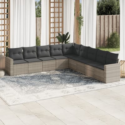 vidaXL - 9-delige - Loungeset - met - kussens - poly - rattan - lichtgrijs