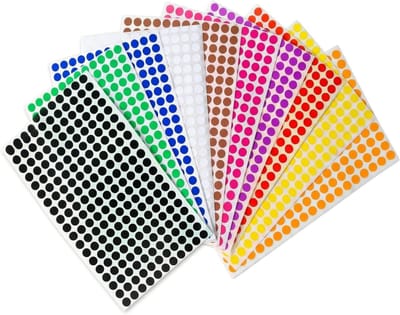 Ronde puntstickers 10 mm, 2400 stuks kleurrijke zelfklevende plakpunten voor kantoor, school en organisatie, ideaal voor markering en labelen
