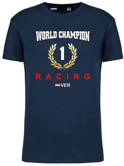 T-shirt krans World Champion | Max Verstappen / Red Bull Racing / Formule 1 Fan | Wereldkampioen | Navy | maat XS