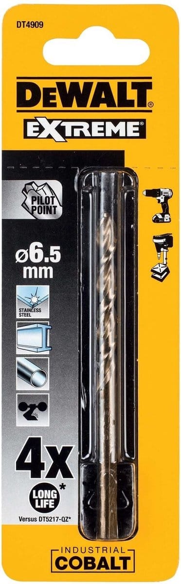 DeWalt Extreme 2 - Metaalboor - 6,5mm - Kobaltversterkte Kern - Antislip Cylindrische Grijper