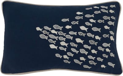 Sierkussen - Decoratief Kussen - Woonkamer Aankleden - Vis Print - 30 x 50 cm - Marineblauw