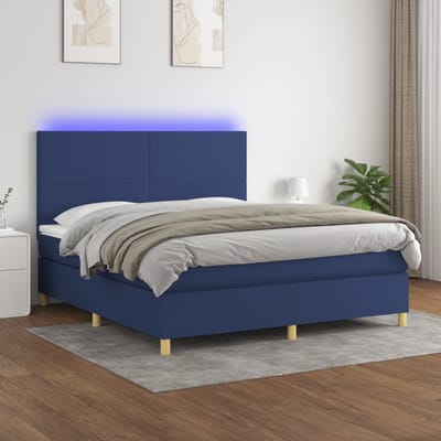 vidaXL - Boxspring - met - matras - en - LED - stof - blauw - 160x200 - cm
