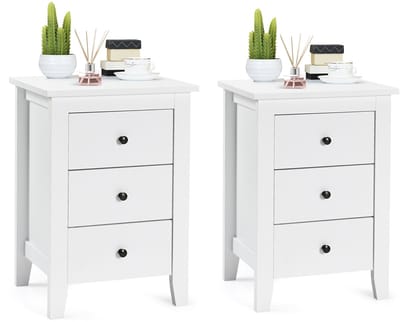 COSTWAY Set van 2 nachtkastjes met 3 laden, nachtkastje voor boxspringbed, bijzettafel, nachtkastje voor woonkamer, slaapkamer, wit, 46 x 37 x 65 cm