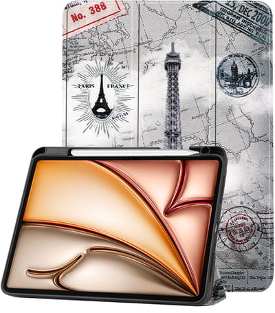 Hoesje - Geschikt voor Apple iPad Air M3/M4 (2025/2026) - 11 inch - Dun & Stevig - Trifold Bookcase - Hard Cover Case - Met Uitsparing Geschikt voor Apple Pencil - Hardcover Book - Tablet Hoes - Eiffeltoren