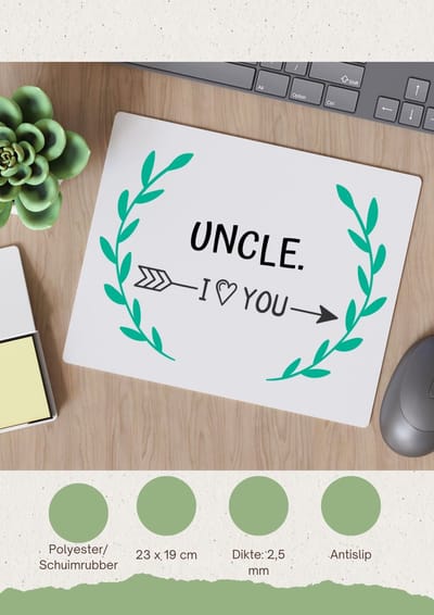 Akyol - uncle i love you Muismat - Oom - de liefste oom - verjaardag - cadeautje voor oom - oom artikelen - kado - geschenk - 23 bij 19 cm