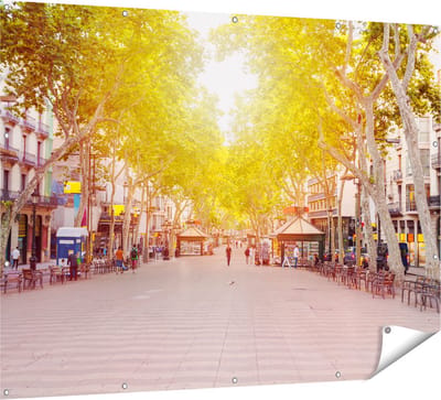 Gards Tuinposter De Ramblas Straat in Barcelona - 160x120 cm - Tuindoek - Tuindecoratie - Wanddecoratie buiten - Tuinschilderij
