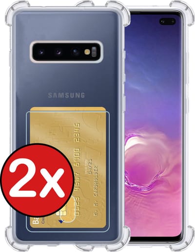 Hoesje - 2 Stuks - Geschikt voor Samsung Galaxy S10 - Met Pashouder en Kaarthouder - Telefoon Hoes Shockproof - Back Cover - Siliconen Case - Shock Proof - Pasjes Houder - Telefoonhoes - Transparant