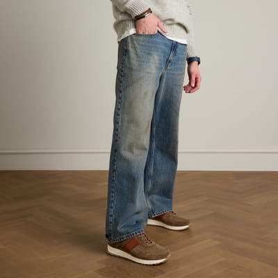 Manfield - Heren - Taupe suède sneakers - Maat 40