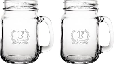 Gegraveerde set Drinkglazen 45cl Gefeliciteerd 15 jaar getrouwd