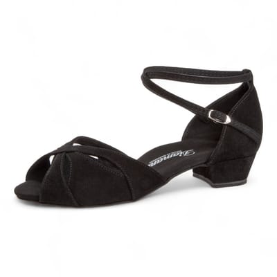 Latin dansschoenen voor brede voet 141 - 129 - 001 - Comfortabele Dames Dansschoenen met Brede Pasvorm - Zwart Suede - Lage 2.8cm Hak - Suede buitenzool - Enkelband met druksluiting - Latin, Salsa, Kizomba, Bachata - Diamant - Zwart - 42