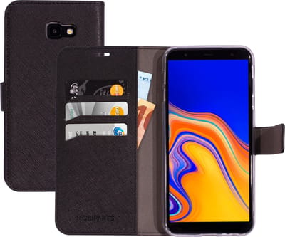 Mobiparts hoesje geschikt voor Samsung Galaxy J4+ (2018) - Saffiano Wallet/Portemonnee hoesje - Magneet Sluiting - 3 Opbergvakken - Zwart