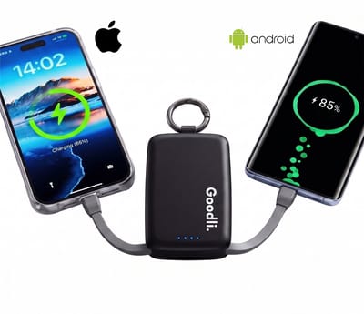 Goodli Mini Powerbank - Kleine Powerbank USB-C met Ingebouwde Kabels - Met Sleutelhanger Ring - LED Zaklamp met 3 standen - Noodpakket - Inclusief Oplaadkabel