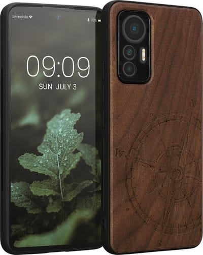 kwmobile telefoonhoesje geschikt voorXiaomi 12 Lite 5G - Hoesje met bumper - hout - In donkerbruin Vintage Kompas design