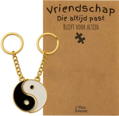 BFF Sleutelhanger voor 2 'Vriendschap die altijd past' - Magnetische Yin Yang - Sleutelhanger set op Cadeau Kaartje - Goudkleurig - Vriendschap Symbool - Pax Amare