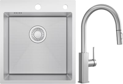 CECIPA max Spoelbak voor keuken 44*49CM - Spoelbak Keuken Met Uittrekbare Uitloop Keukenkraan - Enkele spoelbak Met waterafvoersysteem - Voor 45 cm Kast - RVS